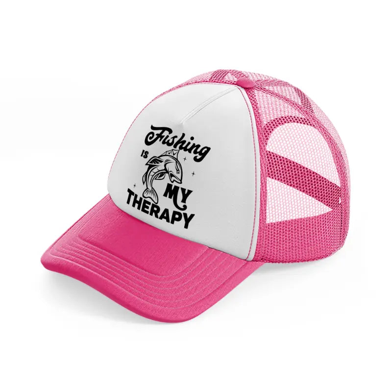 fishing my therapy-neon-pink-trucker-hat