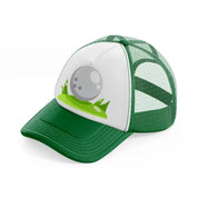 golf ball white green and white trucker hat