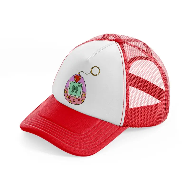 egg keychain-red-and-white-trucker-hat