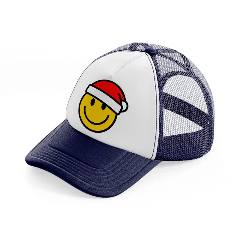 happy face with santa hat-navy-blue-and-white-trucker-hat