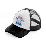 you had me at aloha floral-black-and-white-trucker-hat