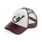 gone fishing hook brown trucker hat