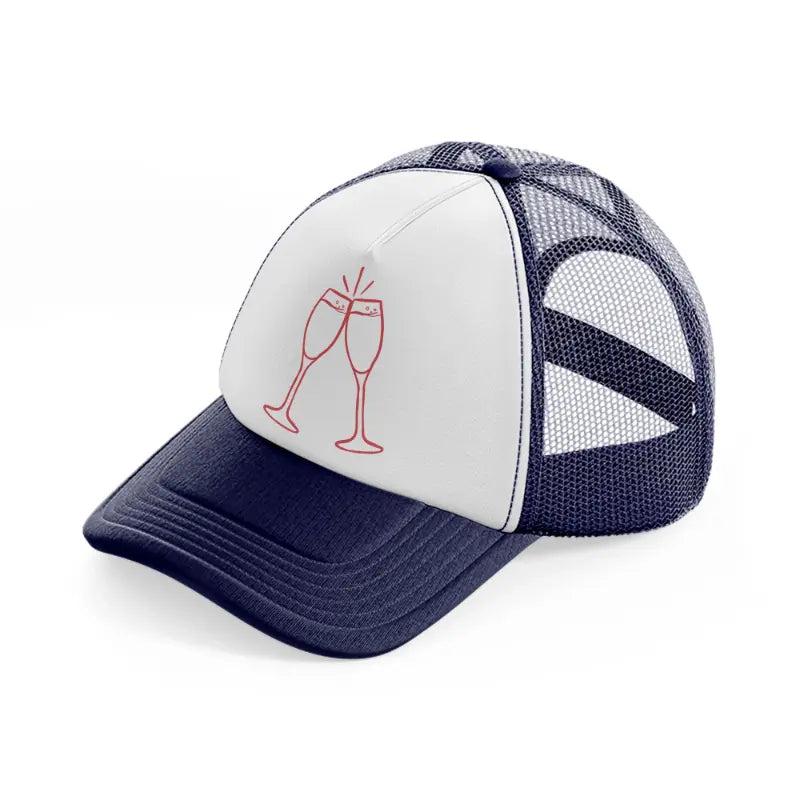 champagne glasses clinking-navy-blue-and-white-trucker-hat