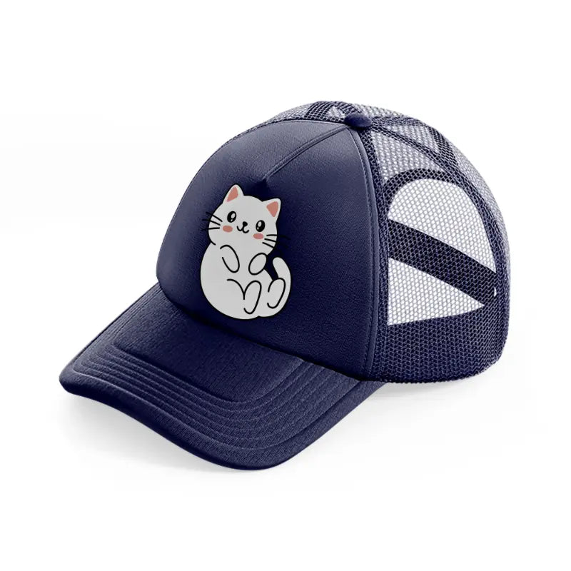 white kitten-navy-blue-trucker-hat