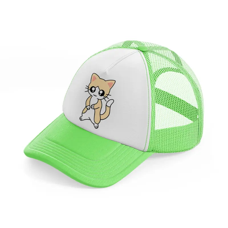 cute kitten-lime-green-trucker-hat