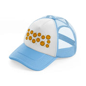 yellow smilies-sky-blue-trucker-hat