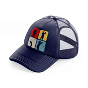 golf pose navy blue trucker hat