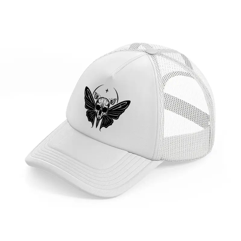 butterfly & skull white trucker hat