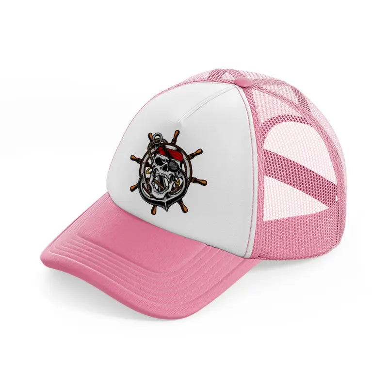 pirates skull mascot wheel-pink-and-white-trucker-hat