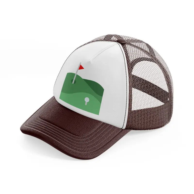 golf course flag brown trucker hat