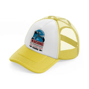 warning may spontaneously start talking about fishing-yellow-trucker-hat