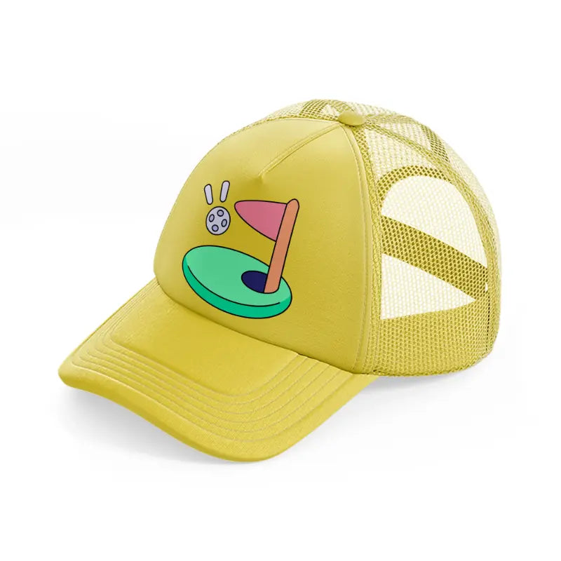 golf flag cartoon-gold-trucker-hat