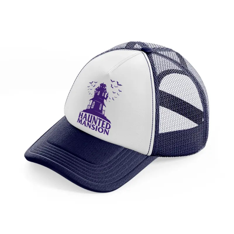 haunted mansion navy blue and white trucker hat