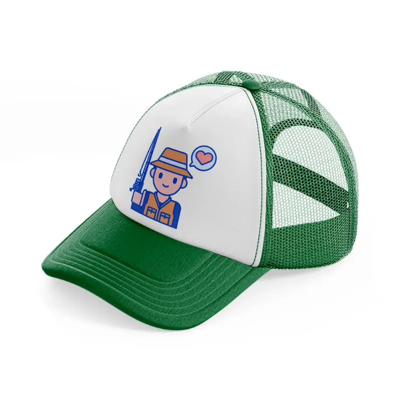 fisherman loves fishing green and white trucker hat