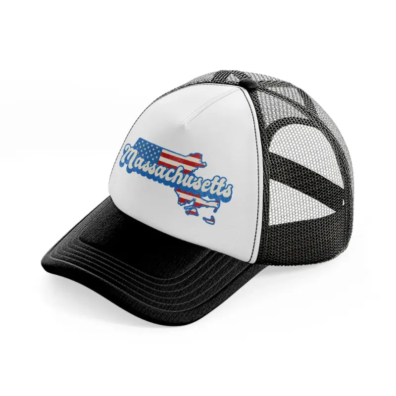 massachusetts flag-black-and-white-trucker-hat