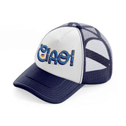 modern ciao navy blue and white trucker hat