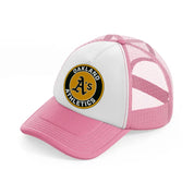 oakland athletics yellow badge-pink-and-white-trucker-hat