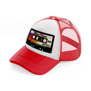 cassette tapes red and white trucker hat