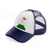 red flag cartoon-navy-blue-and-white-trucker-hat