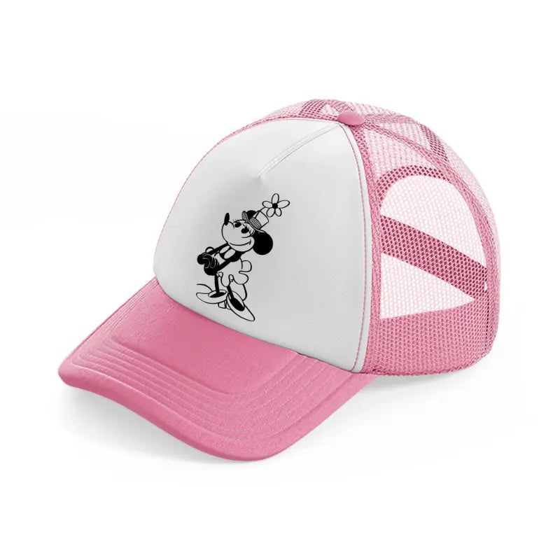 minnie in hat-pink-and-white-trucker-hat