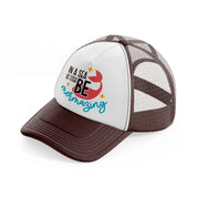 in a sea of fish be mermazing brown trucker hat