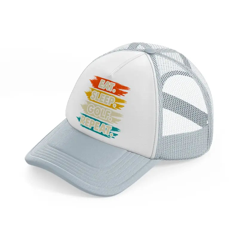 eat sleep golf repeat retro grey trucker hat