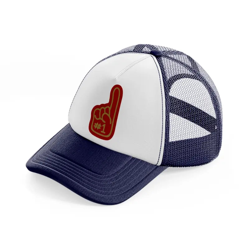49ers #1 fan finger-navy-blue-and-white-trucker-hat