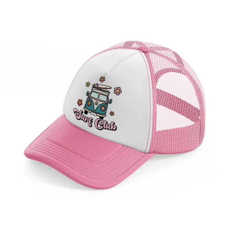 surf club van pink and white trucker hat