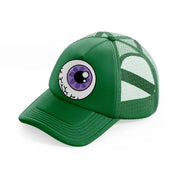 purple eyeball green trucker hat