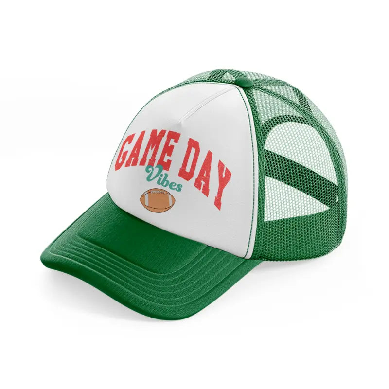 football game day vibes-green-and-white-trucker-hat