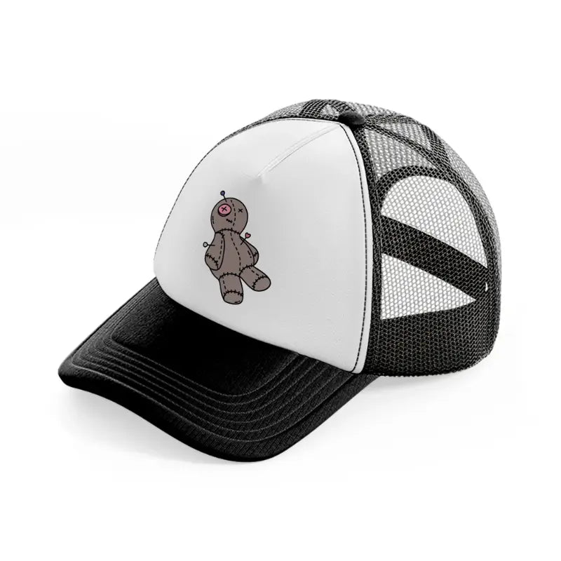 voodoo doll-black-and-white-trucker-hat