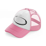 oval pink and white trucker hat