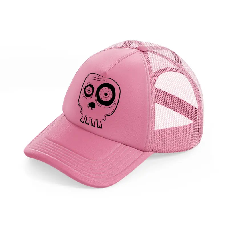 spooky skull head-pink-trucker-hat