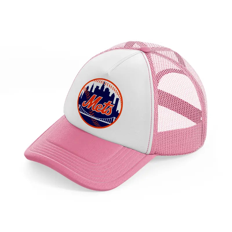 new york mets badge-pink-and-white-trucker-hat