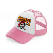 p.pirates emblem-pink-and-white-trucker-hat