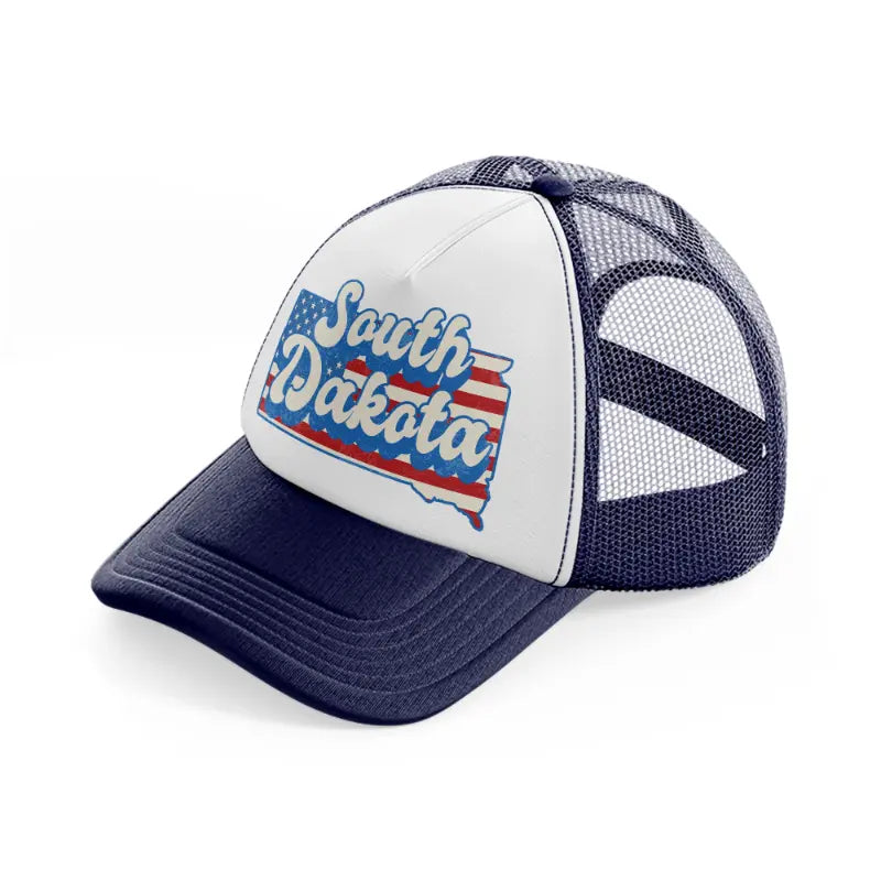 south dakota flag-navy-blue-and-white-trucker-hat