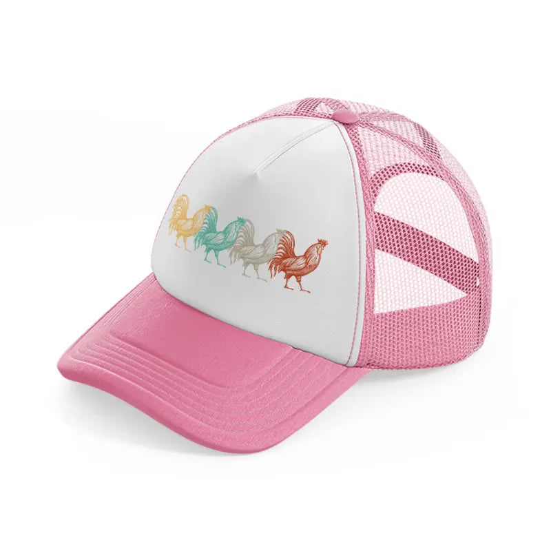 chicken retro vintage poultry farmer-pink-and-white-trucker-hat