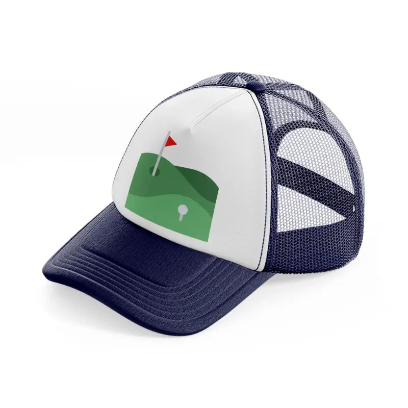 golf course flag navy blue and white trucker hat