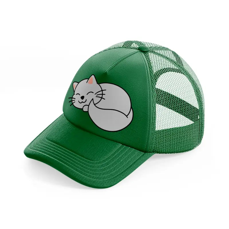 fluffy cat green trucker hat