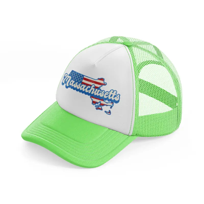 massachusetts flag lime green trucker hat