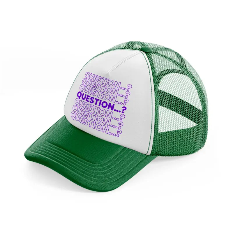 question green and white trucker hat