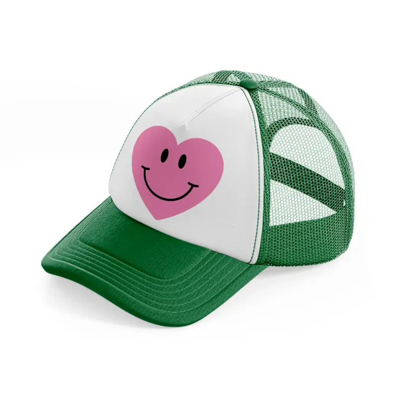 smiley face heart-green-and-white-trucker-hat