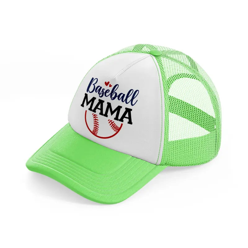 baseball mama red & blue-lime-green-trucker-hat