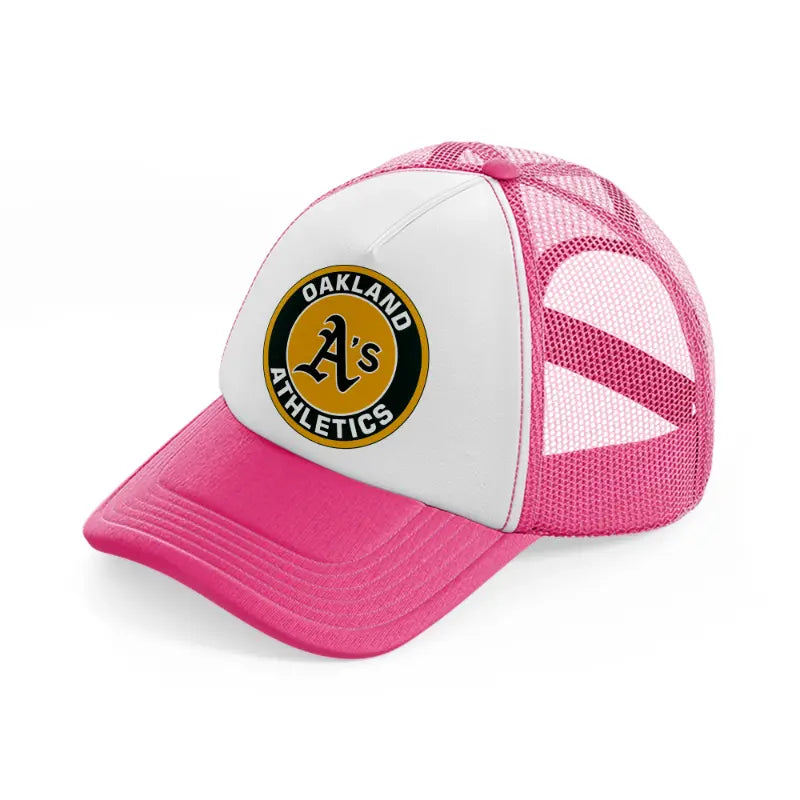 oakland athletics yellow badge-neon-pink-trucker-hat