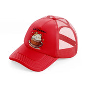 catpuccino cup-red-trucker-hat
