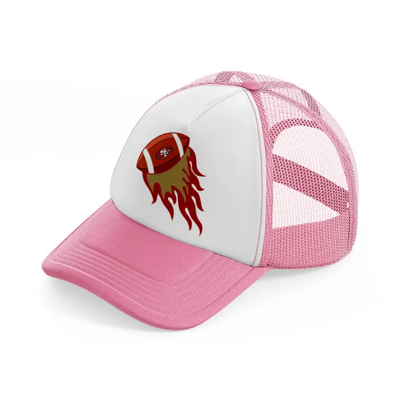 49ers american football ball on fire-pink-and-white-trucker-hat