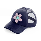 flower smiley navy blue trucker hat