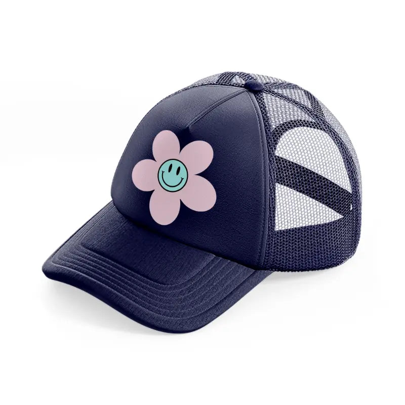 flower smiley-navy-blue-trucker-hat