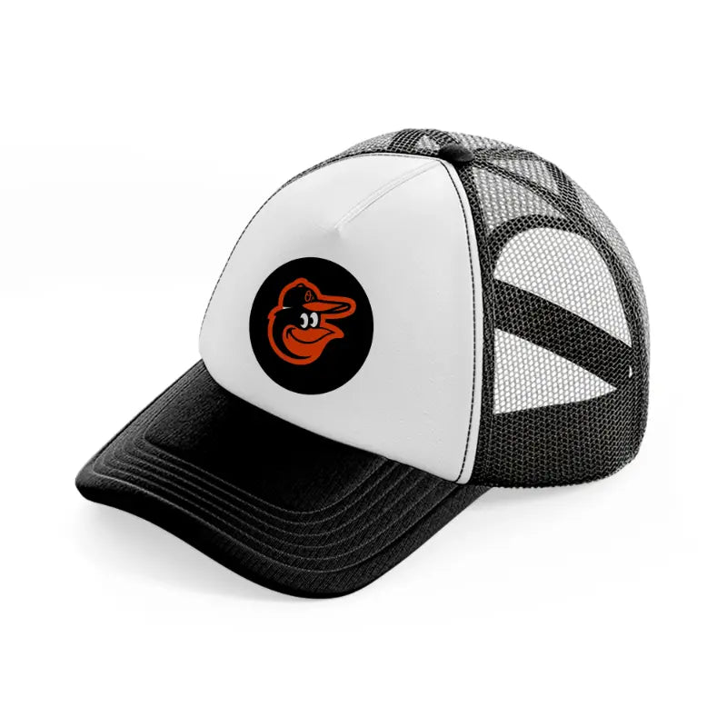 baltimore orioles black badge black and white trucker hat