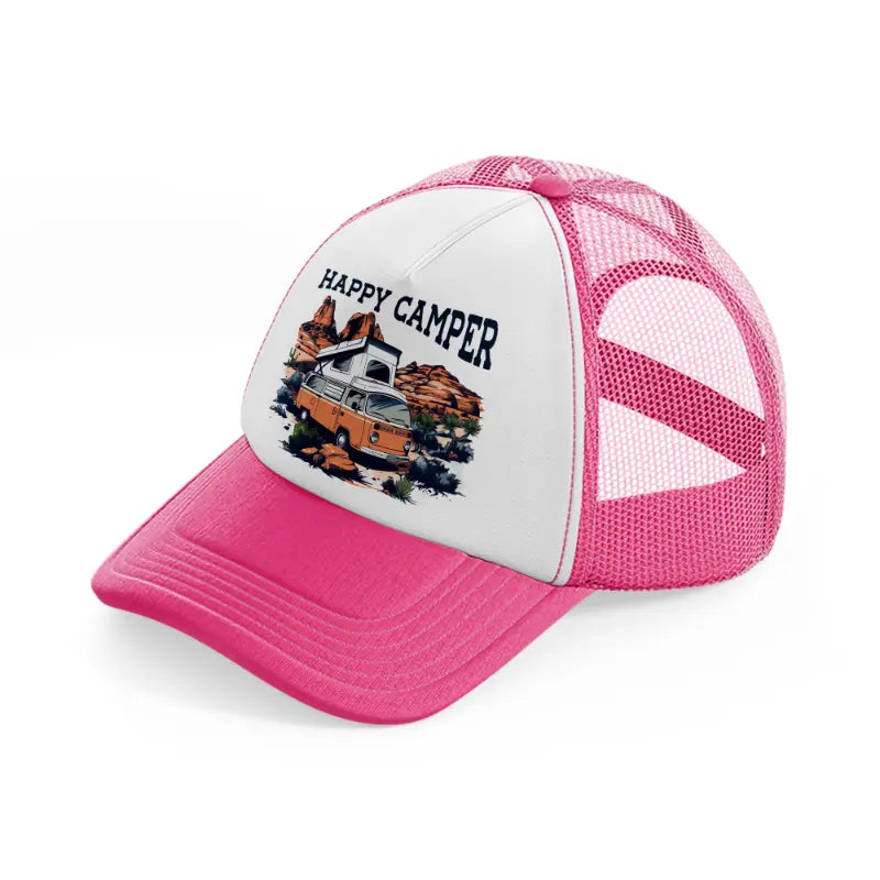 happy camper-neon-pink-trucker-hat